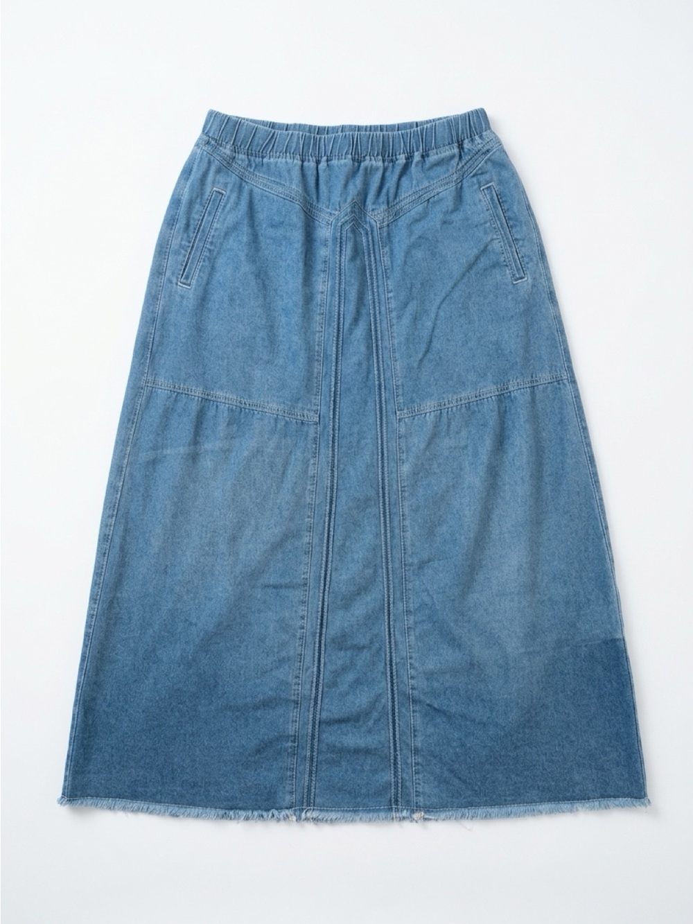 Blue Denim A-Line Midi Skirt